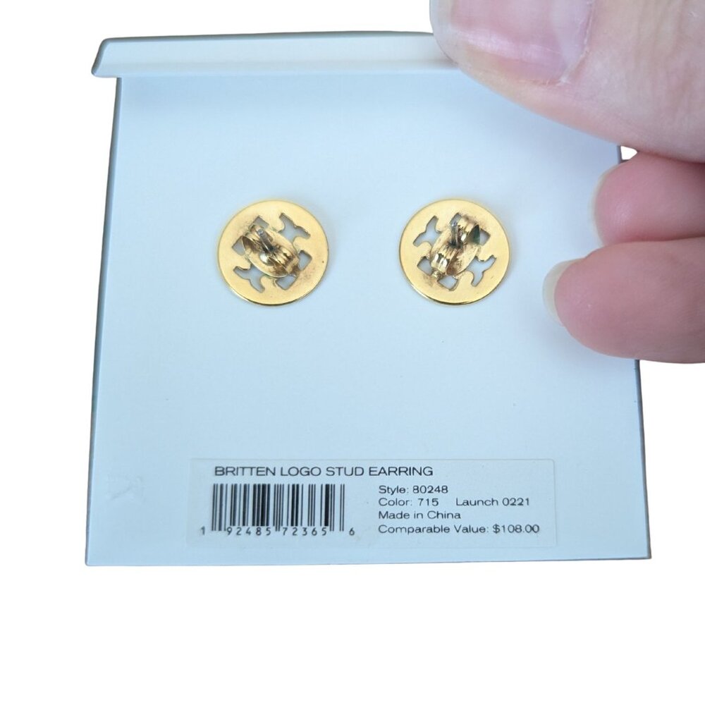 Tory Burch Britten Logo Stud Earrings Gold Tortoise Enamel Style 80248 - Picture 8 of 8